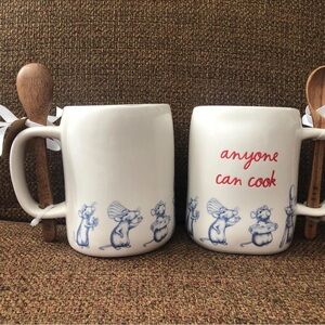 Ratatouille Rae Dunn Anyone can Cook mug white with Blue and Wooden Spoon